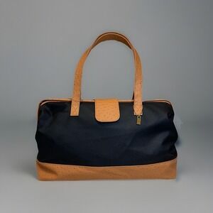 Vintage Elizabeth Arden Overnight Bag‎ Navy Blue Faux Leather Ostrich Designer